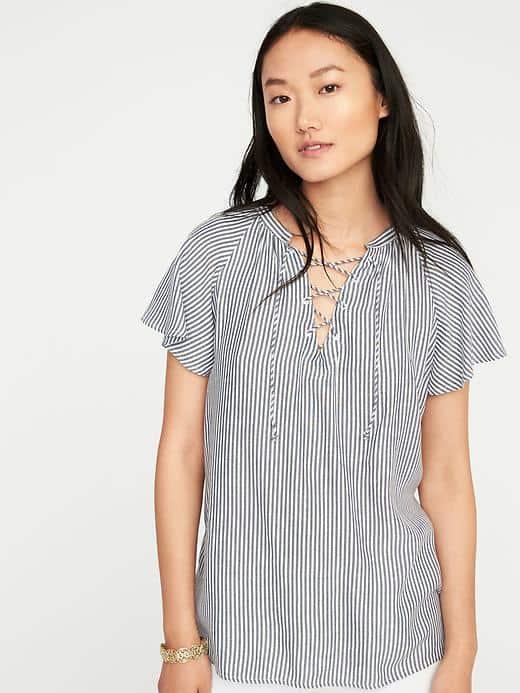 Old Navy Striped Lace Up Top For Women - Blue/white Stripe