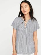 Old Navy Striped Lace Up Top For Women - Blue/white Stripe