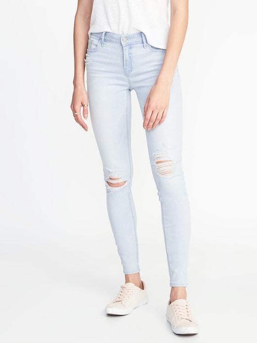 Old Navy Womens Mid-rise Distressed Super Skinny Rockstar Jeans For Women Ice Blue Size 10