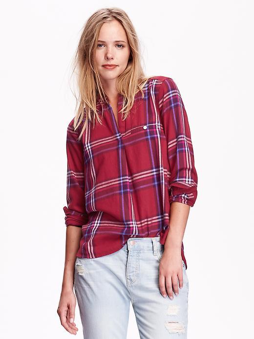 Old Navy Womens Classic Split Neck Flannel Pullover Size L Tall - Pink/purple Combo
