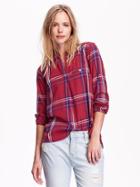 Old Navy Womens Classic Split Neck Flannel Pullover Size L Tall - Pink/purple Combo