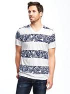 Old Navy Soft Washed Printed V Neck Tee For Men - White Stripe