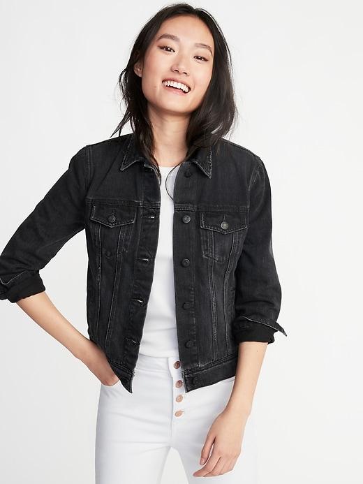 Distressed Black Denim Jacket For Women