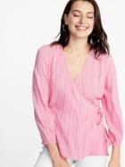 Wrap-front Side-tie Top For Women