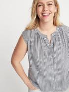 Striped Sleeveless Button-front Plus-size No-peek Top