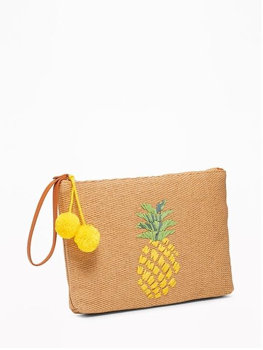 Old Navy Womens Graphic Straw Pom-pom Clutch For Women Pineapple Size One Size