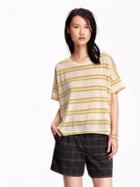 Old Navy Womens Oversized Drop Shoulder Tees Size Xs Tall - Lime Stripe