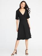 Old Navy Womens Tie-belt Bell-sleeve Dress For Women Black Size M