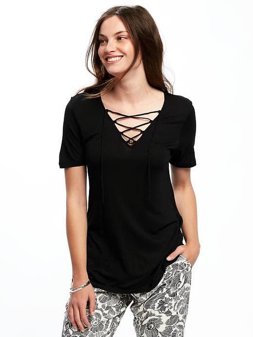 Old Navy Lace Up Yoke Swing Top For Women - Black
