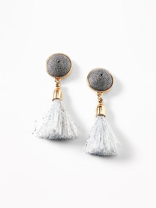 Old Navy Womens Domed Tassel Drop Earrings For Women Gray Size One Size