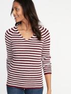 Old Navy Womens Shaker-stitch V-neck Sweater For Women Burgundy Stripe Size S