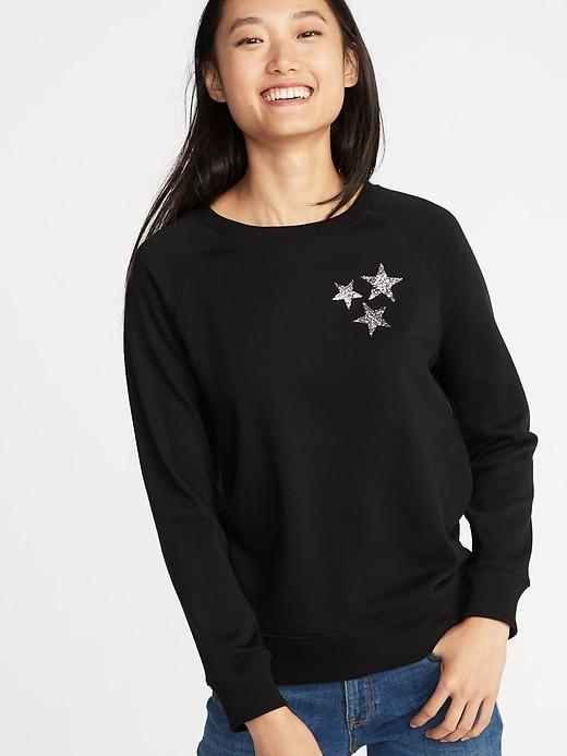Old Navy Womens Relaxed Graphic Crew-neck Sweatshirt For Women Glitter Stars Size L