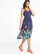 Old Navy Womens Fit & Flare Cami Midi Dress For Women Navy Tropical Print Size Xxl