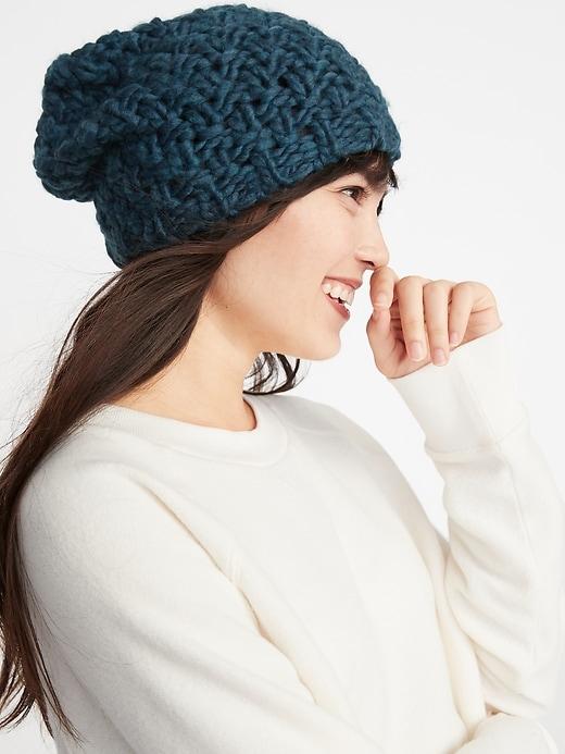 Old Navy Womens Textured Basket-weave Beanie For Women Teal Size One Size