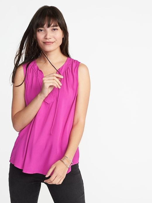Old Navy Womens Relaxed Sleeveless Tie-neck Top For Women Raspberry Tart Size S
