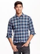 Old Navy Mens Slim Fit Plaid Flannel Shirt Size Xxl Big - True Blue