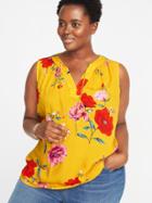 Old Navy Womens Relaxed Plus-size Sleeveless Tie-neck Top Yellow Print Size 1x