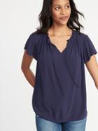 Old Navy Womens Relaxed Ruffle-trim Crepe Top For Women Lost At Sea Navy Size Xl