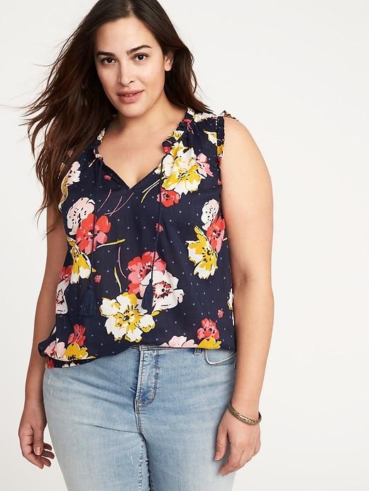 Old Navy Womens Plus-size Sleeveless Tassel-tie Top Navy Floral Size 4x