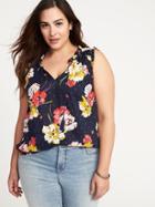 Old Navy Womens Plus-size Sleeveless Tassel-tie Top Navy Floral Size 4x