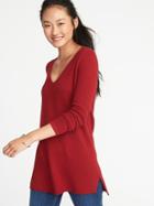 Old Navy Womens Textured V-neck Tunic Sweater For Women Red Marl Size Xs