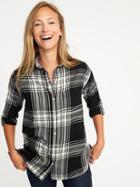 Old Navy Plaid Flannel Boyfriend Shirt For Women - Black Plaid