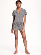Old Navy Short Sleeve Knit Sleep Set For Women - Soft Black Stripe
