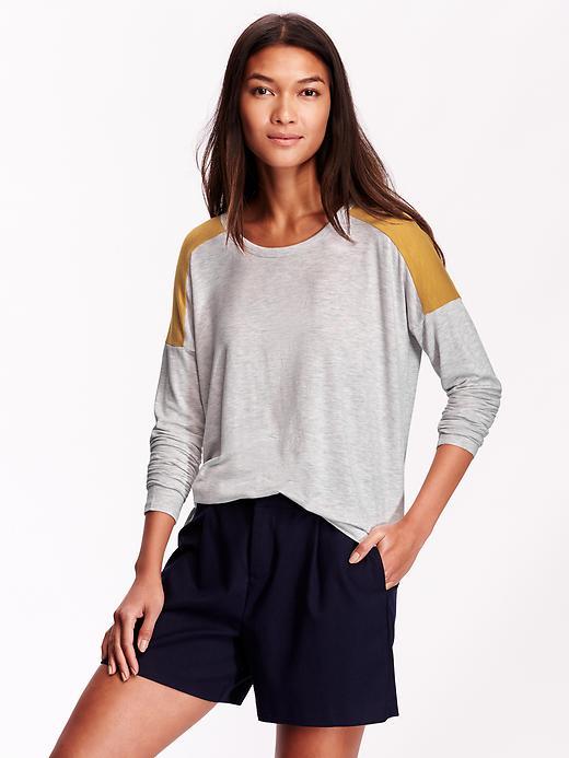 Old Navy Womens Shoulder Panel Slub Knit Tees Size L Tall - Heather Pale Gray