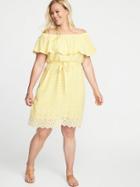 Old Navy Womens Off-the-shoulder Tie-belt Plus-size Shift Dress Yellow Gingham Size 3x