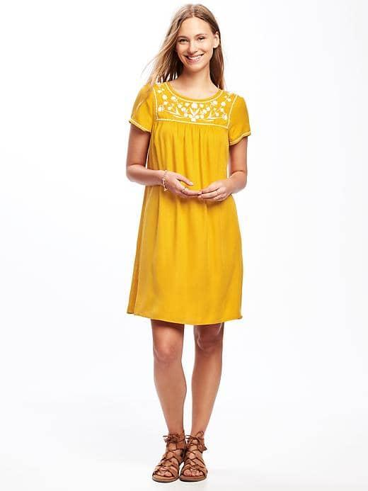 Old Navy Embroidered Yoke Shift Dress For Women - Yellow