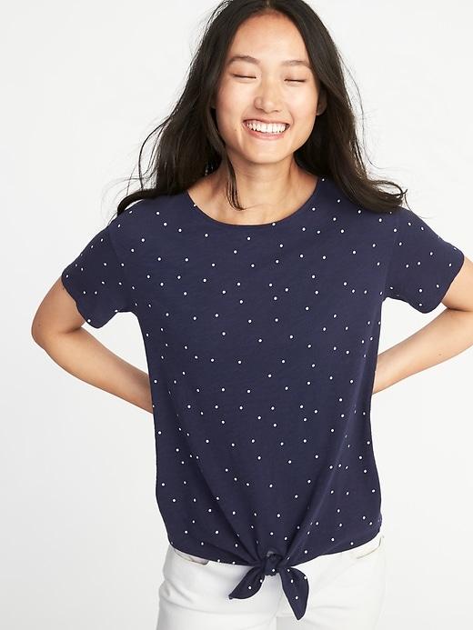 Old Navy Womens Relaxed Tie-front Jersey Top For Women Navy Dots Size L