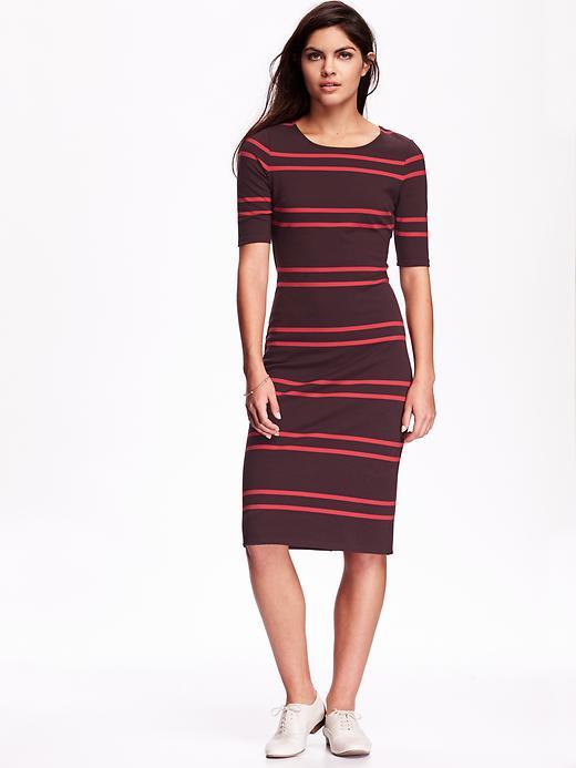 Old Navy Womens Half Zip Shift Dress Size L Tall - Red Stripe