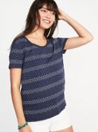 Old Navy Womens Printed Boyfriend Scoop-neck Tee For Women Navy Blue Print Size M