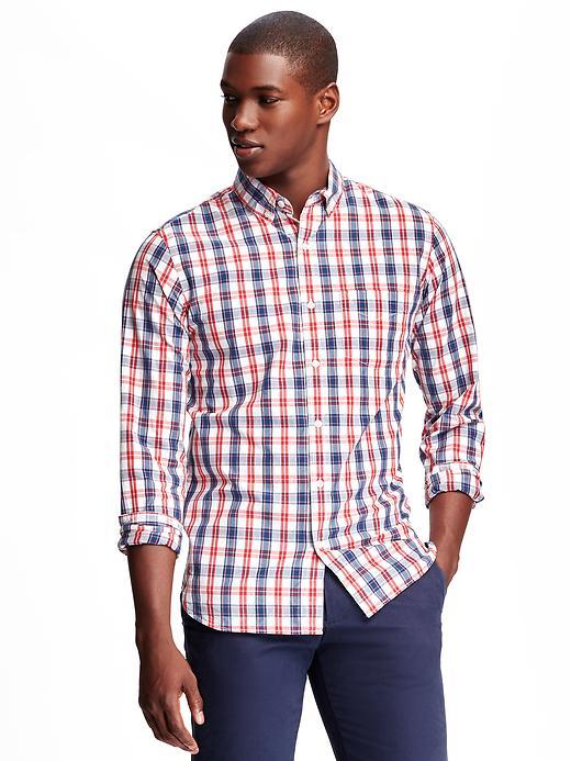 Old Navy Slim Fit Plaid Shirt For Men - Cream