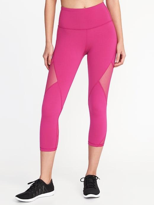 Old Navy Womens High-rise Mesh-panel Compression Crops For Women Fuchsia Fun Size Xl