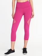 Old Navy Womens High-rise Mesh-panel Compression Crops For Women Fuchsia Fun Size Xl