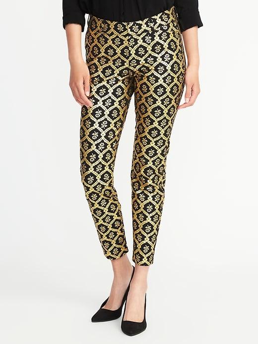 Old Navy Womens Mid-rise Pixie Full-length Pants For Women Gold Print Size 0