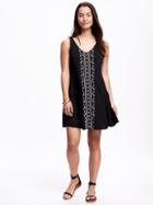 Old Navy Embroidered V Neck Trapeze Dress For Women - Black
