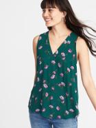 Old Navy Womens Relaxed Sleeveless V-neck Crepe Top For Women Green Floral Size Xl