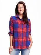 Old Navy Plaid Boyfriend Flannel Shirt For Women - Blue/red Plaid