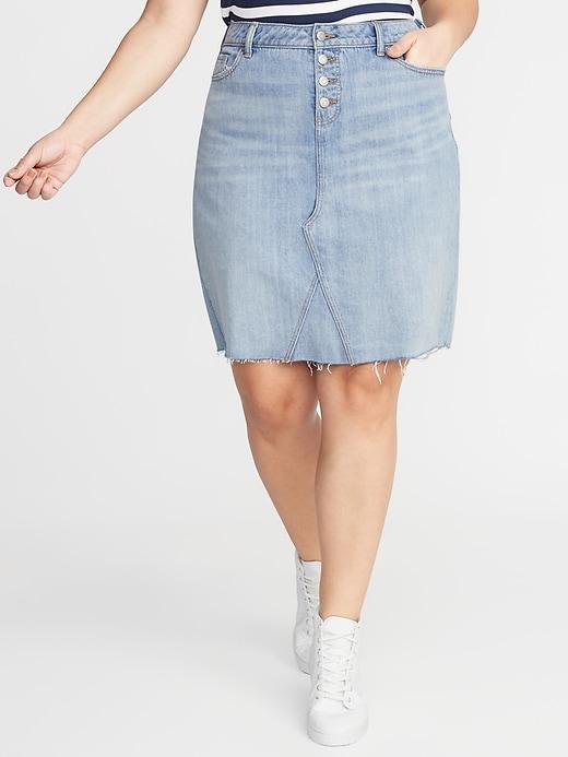 High-rise Secret-slim Pockets Plus-size A-line Denim Skirt