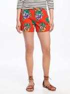 Old Navy Mid Rise Printed Linen Blend Shorts For Women 3 1/2 - Red Floral