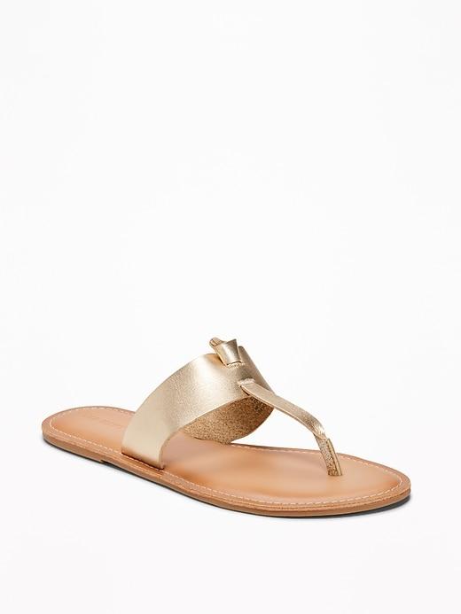 Old Navy Womens T-strap Slide Sandals For Women Metallic Gold Size 10