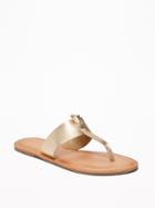 Old Navy Womens T-strap Slide Sandals For Women Metallic Gold Size 10