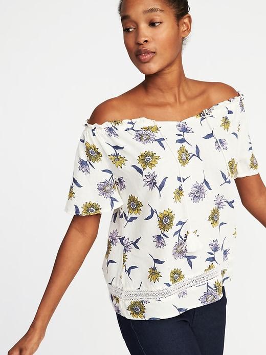 Old Navy Womens Relaxed Tassel-tie Peasant Top For Women White Floral Size M