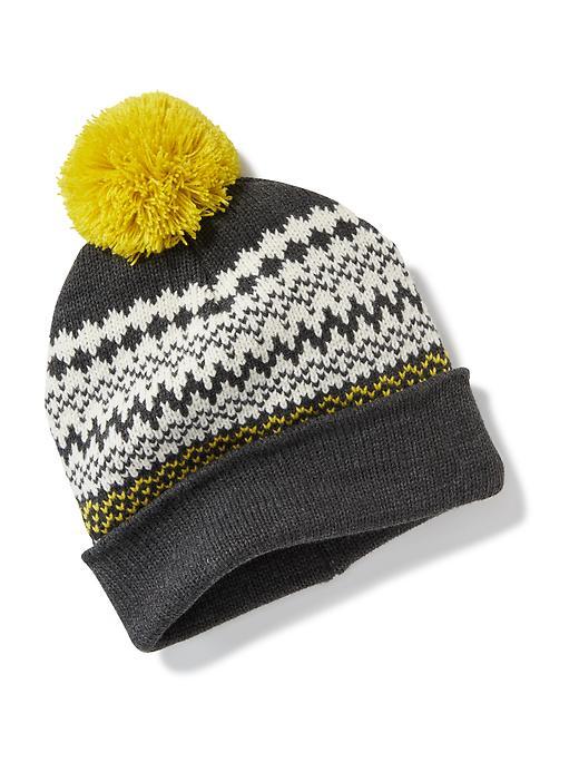 Old Navy Pom Pom Ski Beanie For Men - Grey Fair Isle