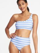 Old Navy Womens Printed One-shoulder Swim Top For Women Blue Stripe Size Xs