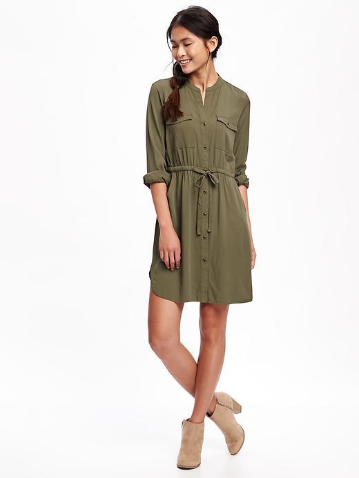 Old Navy Waisted Shirt Dress For Women - Gator Green