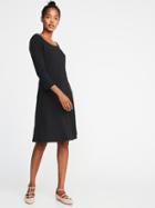 Old Navy Womens Fit & Flare 3/4-sleeve Jersey Dress For Women Black Size S