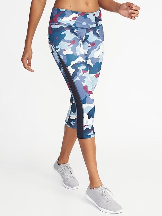 Old Navy Womens Mid-rise Side-mesh Compression Crops Blue Camo Size L